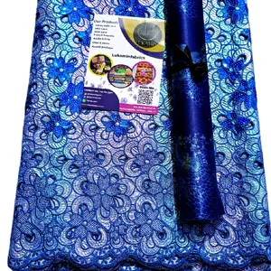 Lakaminfabrics Ajoke Lace - Blue Lace Fabric with Detailed Design and Packaging by Lakaminfabrics