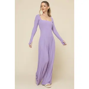 Go With The Flow Long Sleeve Jumpsuit - Lavender Haze