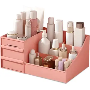 Makeup Organizer Countertop with 4 Beauty Blenders Skincare Organizer Preppy Skincare Bathroom Organizer Storage Skin Care Organizer Vanity Organizer Bathroom Counter Organizer (Pink)
