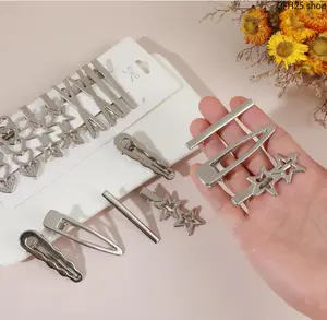 Silver Metal Hair Clips Set, Y2K Duckbill Barrettes for Women Girls, Multi-Style Bangs and Side Hair Accessories for Everyday Styling