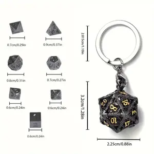 Mini Metal D&D Dice Set, 7 Counts Hollow D20 Dice with Keychain, Twenty-Sided Shape DND Metal Dice, Perfect for Party Games