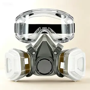 Professional Grade Paint Respirator Mask, Reusable Half Facepiece with Organic Vapor Cartridges and Particulate Filters for Painting, Sanding, Spraying, Woodworking, and Chemical Handling, Comfortable Fit Adjustable Straps