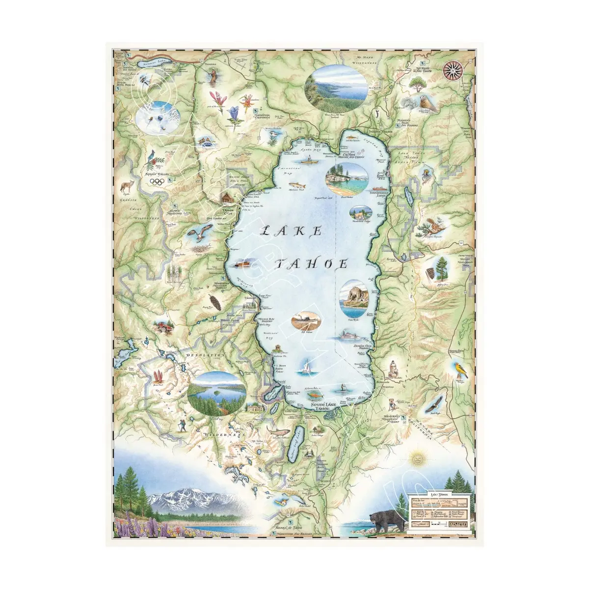 Xplorer Maps MAPLTH Lake Tahoe Hand-Drawn Map