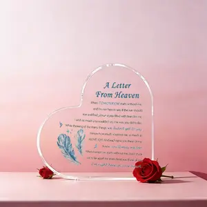 A Letter From Heaven Heart-Shaped Acrylic Memorial Plaque, Sympathy Keepsake with Feather Quote, Remembrance Decor