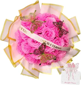 Pink Glitter Roses Gift for Her, DIY Artificial Rose Flowers Bouquet Rose Gifts for Day Valentine Anniversary Birthday Gift for Wedding Decoration