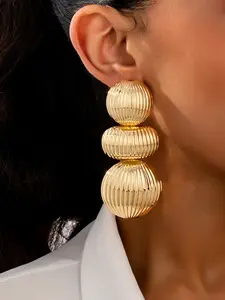 Boho Style Women's Fashion Earrings, Exaggerated Geometric Oval Metal Pattern Large Studs, Perfect for Daily Wear and Gifts