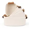 5 Pieces Storage Baskets Small Woven Basket with Detachable Leather Handle, Cotton Rope Shelf Baskets for Closet Organizers, Different Sizes Basket Decor