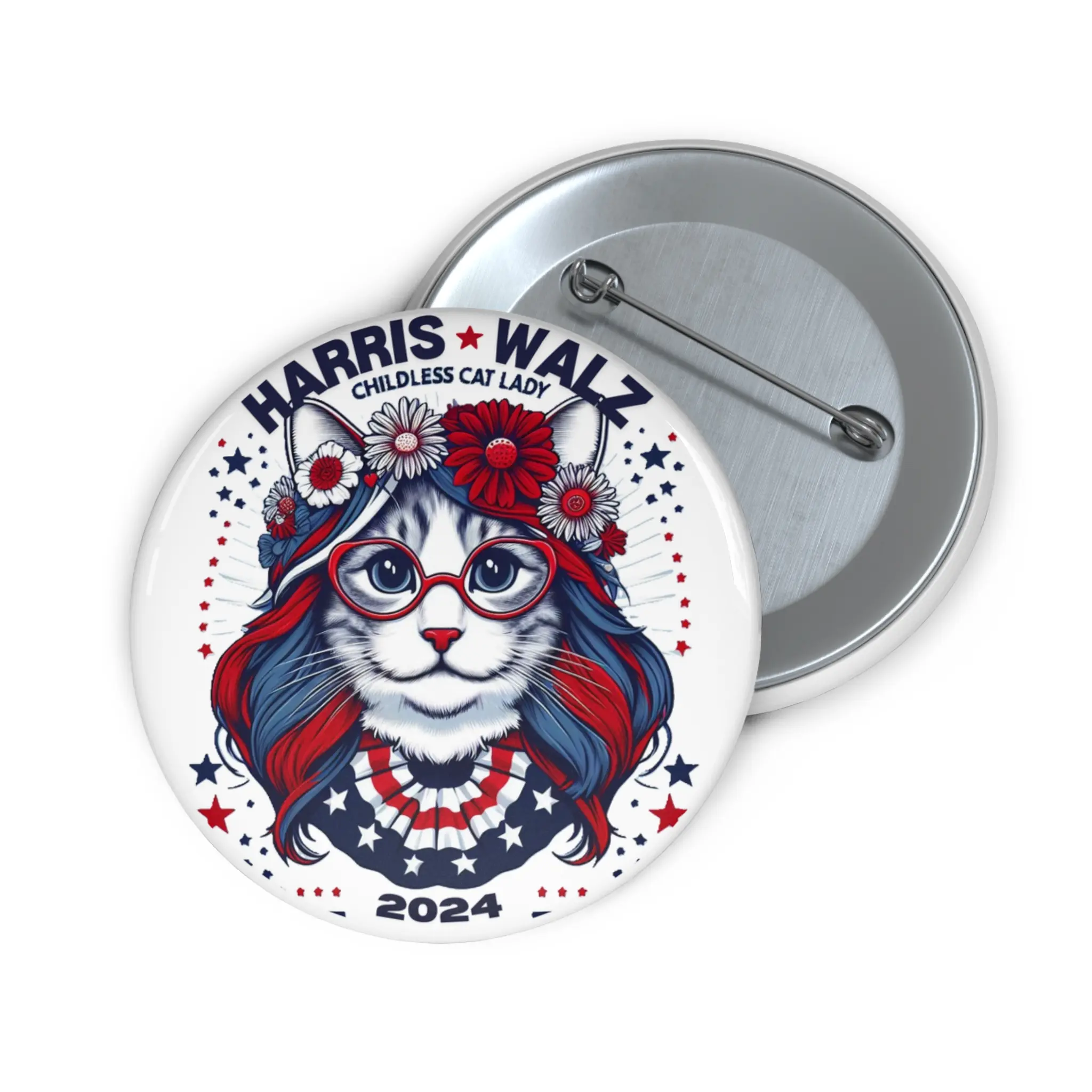 Flower Cat Lady - Harris Walz Pin Button