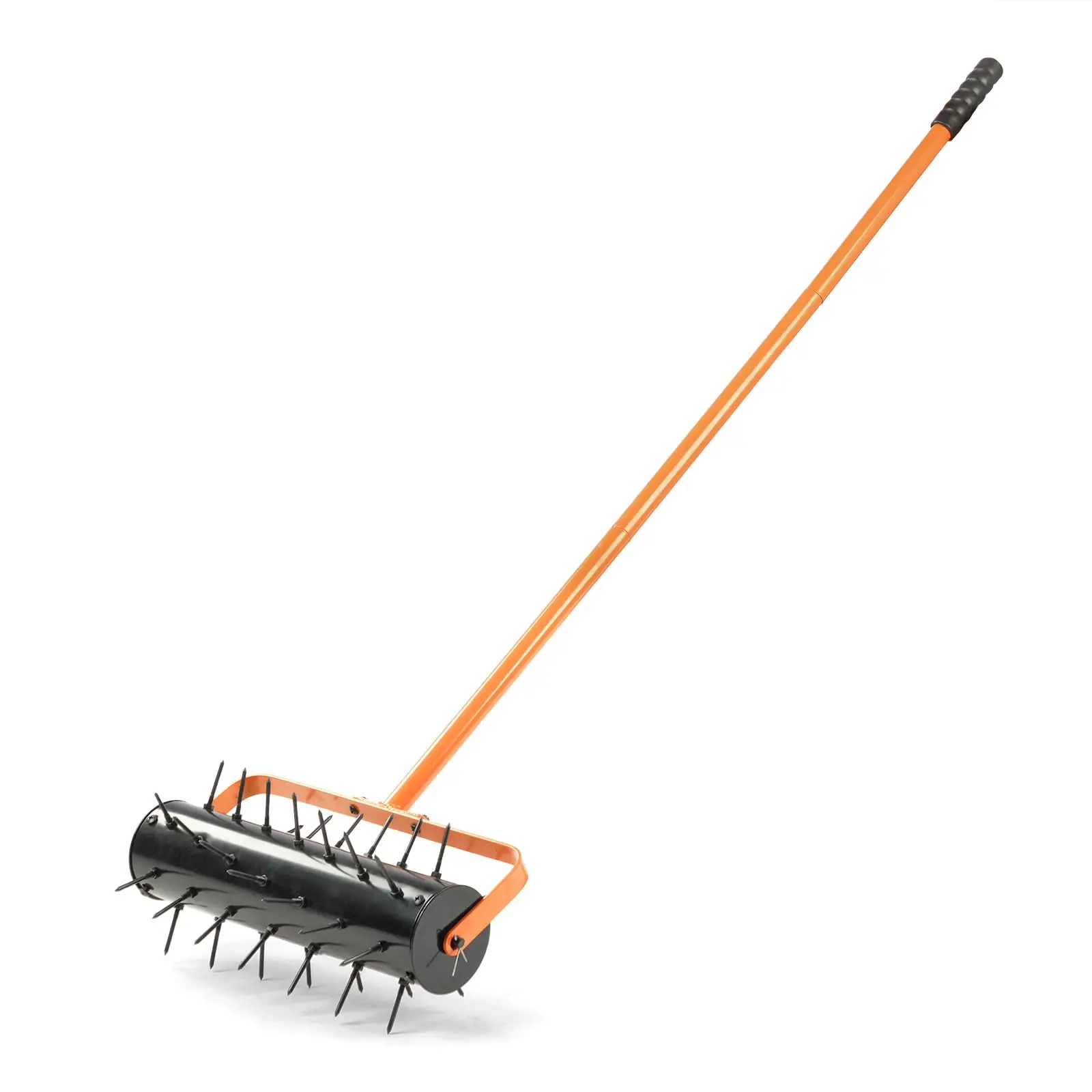 Manual Push Rolling Lawn Aerator Tool, 17-in Drum with 42 Spikes, 60-in Long Handle, Fillable for Added Weight, Heavy-Duty Soil Penetrator for Garden Yard Compacted Soils