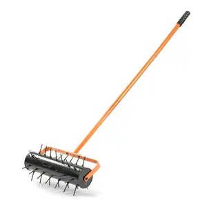 Rolling Lawn Aerator, 17 in Manual Push Aerator Roller with 42 Spikes & 60 in Long Handle, Fillable Drum for Added Weight, Heavy-Duty Lawn Soil Penetrator for Garden Yard Compacted Soils