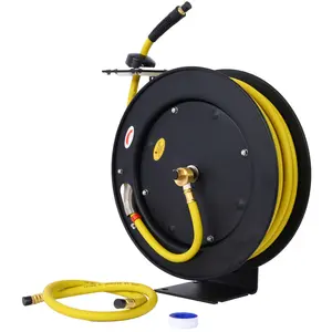 Retractable Air Hose Reel With 3/8" Inch x 50' Ft, Heavy Duty Steel Hose Reel Auto Rewind Pneumatic,Industrial Grade Rubber Hose,Black