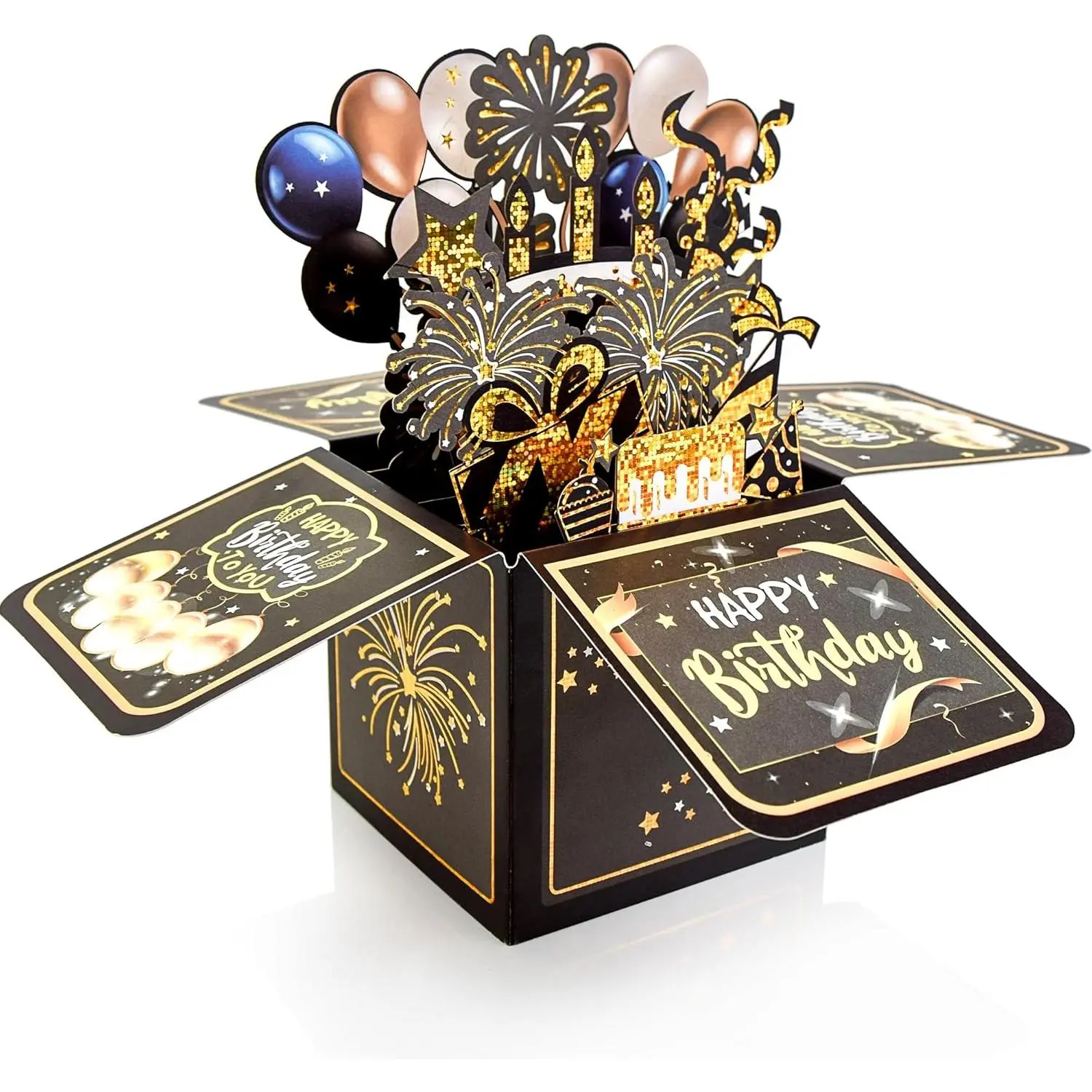 Surprise Pop Up Happy Birthday Cards, Lovely 3D Birthday Card for Adults and  with Envelopes,  Design Handmade Foldable Greeting Cards for Daughter, Son, Mom, Dad, (Black)