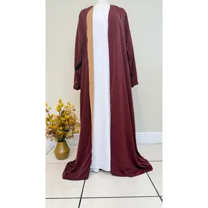 Zaira open Abaya in Maroon and Khaki