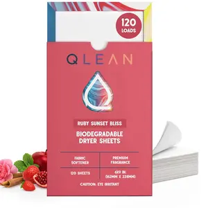Qlean Dryer Sheets – Plant-Based Fabric Softener & Static Remover | Biodegradable Bamboo Sheets for Soft, Fresh Laundry | 120 Loads, Gentle for Sensitive Skin