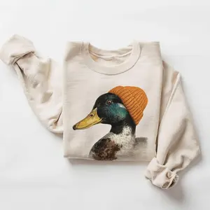 Mallard Duck Wearing Beanie Sweatshirt – Birding Wildlife Crewneck, Camping & Hunting Gift, Retro 90s Unisex Bird Pullover #DICH
