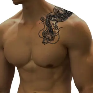 Over-the-Shoulder Dragon Temporary Tattoo Sticker Magic Tattoo Waterproof & Long-Lasting 7-15 Days Herbal Semi-Permanent Tattoo Fake Tattoo for Men & Women Realistic Design Suitable for Shoulders, Back, and Spine