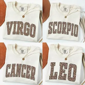 Comfort Colors Leopard Zodiac Shirt for Women - Ivory, Custom Astrology Sign Crewneck, 12 Horoscope Sweatshirts, Cute Birthday Gift, Trendy Fall Outfit, Cozy Unisex Pullover for Zodiac Lovers, Christmas Gift  - AL