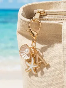 Bohemian Letter Keychain with Shell and Starfish Decor, A-Z Letters Available, Beach Vacation Accessory, Perfect Gift