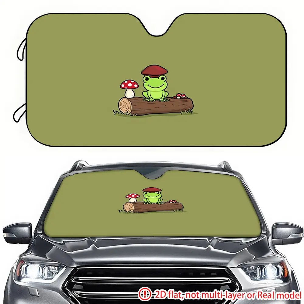 1pc mushroom frog cartoon car sunshade 2D printing, car sunshade effectively blocks sunlight, Sun Shades For Car Windows, Suv Vehicle Sunshade, Car Sunshades For Windshield, suitable for decorating the front windshield of RVs, and SUVs