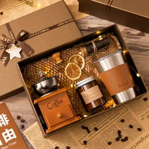 Manual Coffee Grinder Gift Set, Vintage Coffee Maker Kit with Glass Mug, Coffee Can, Spoon, Greeting Card, Perfect Coffee Lover Gift for Mom, Friend, Birthday, Mother's Day, Christmas