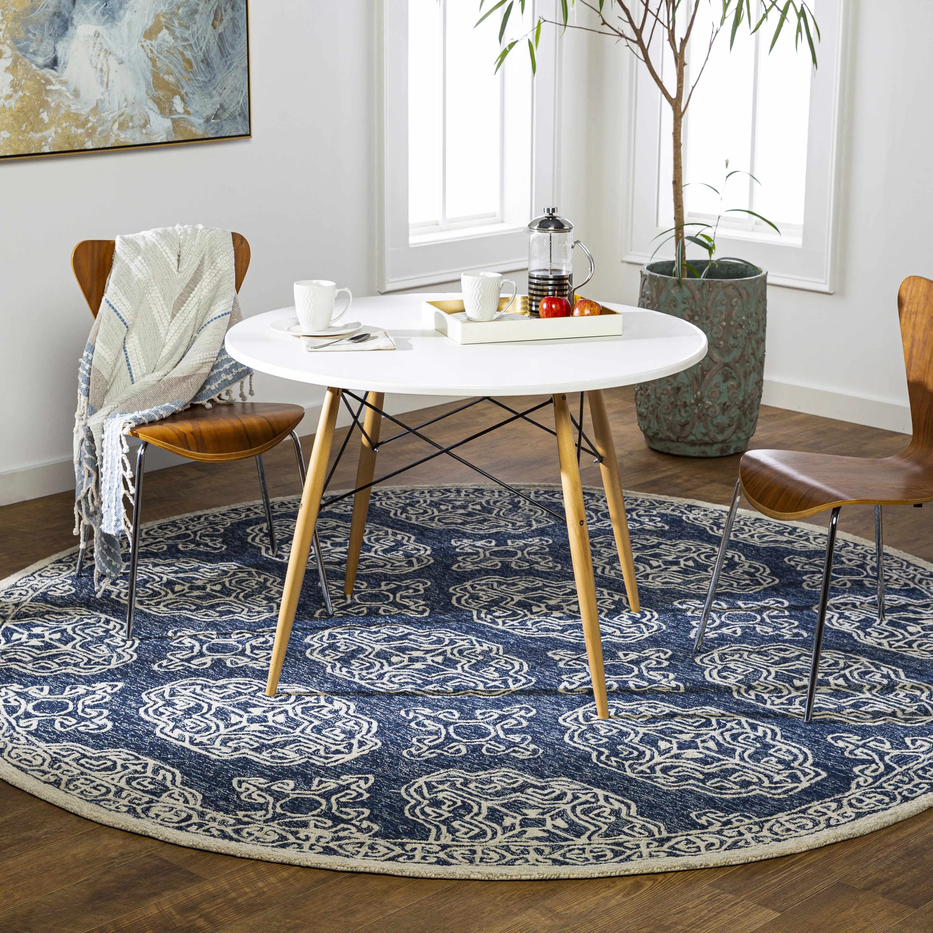 Glenoma Blue Regency Wool Rug, Elegant Home Decor Rug for Living Room Decor