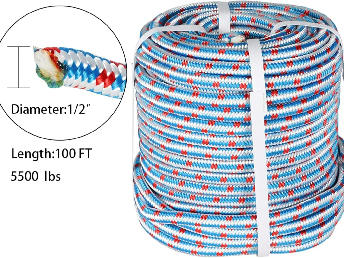 Tree Rope Diameters 1/2Inch x 100FT Arborist Tree Rope, 16 Strand Braided Polyester Rope ...