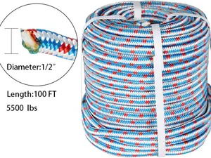 1/2Inch x 100FT Arborist Tree Rope, 16 Strand Braided Polyester Rope for Halyard, Arborist Rigging Rope, Sailboat Weathered Line, Tree Work, Swings Rope, Blue White & Red