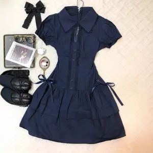 Korean-style college-inspired design dress for women, summer 2025 new model, petite lace patchwork waist-cinching short dress