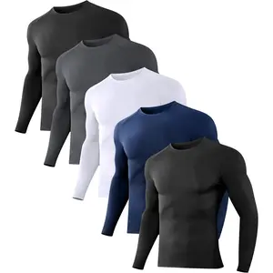 5 Pack Men’s Compression Shirts Long Sleeve Athletic Workout Gym Active Sports Undershirt Base Layer Top