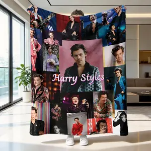 Harry Styles Flannel Printed Blanket, Soft Skin-Friendly Warm Throw, Trendy Star Decorative Cover, Anti-Wrinkle Easy Clean