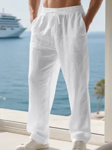 Men's High-Quality Linen Straight Leg Plain Pants, Summer Beachwear, Casual Loose Fit, Durable Easy Care, Available in S-3xl Sizes