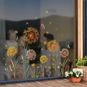 Dandelion Flower Window Clings Yellow Dandelion Floral Butterflies Window Stickers Spring Summer Autumn Static Window Decals for Home Store Glass Door Decoration Gifts for Mom