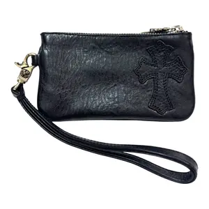 Women's Chrome Hearts Leather Wristlet Wallet - Black with Cross Patch - Chrome Heart Bags