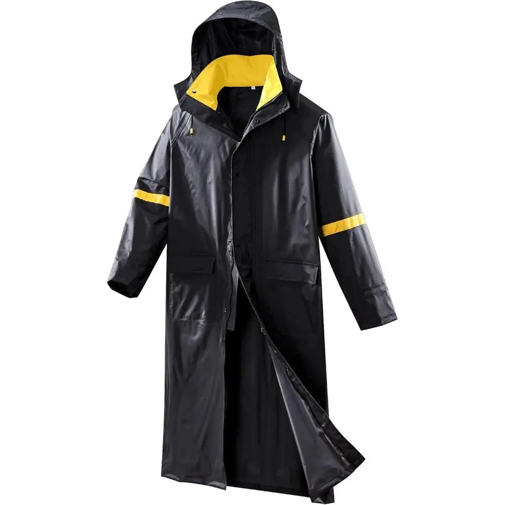 Men's Nylon Raincoat - Waterproof Hooded Menswear Cape with Reflective Stripes, Breathable Mesh Fabric for Outdoor Cycling, Work, Relaxed Fit, Loose, Durable, Polyester, Yellow, Heavy Rain, Loose Fit