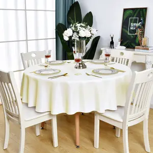 Cream Round Tablecloth Waterproof Stain Resistant Wrinkle Free Table Cloth 210GSM Polyester Washable Wipeable Circle Table Cover for Party, Banquet, Wedding, Indoor and Outdoor