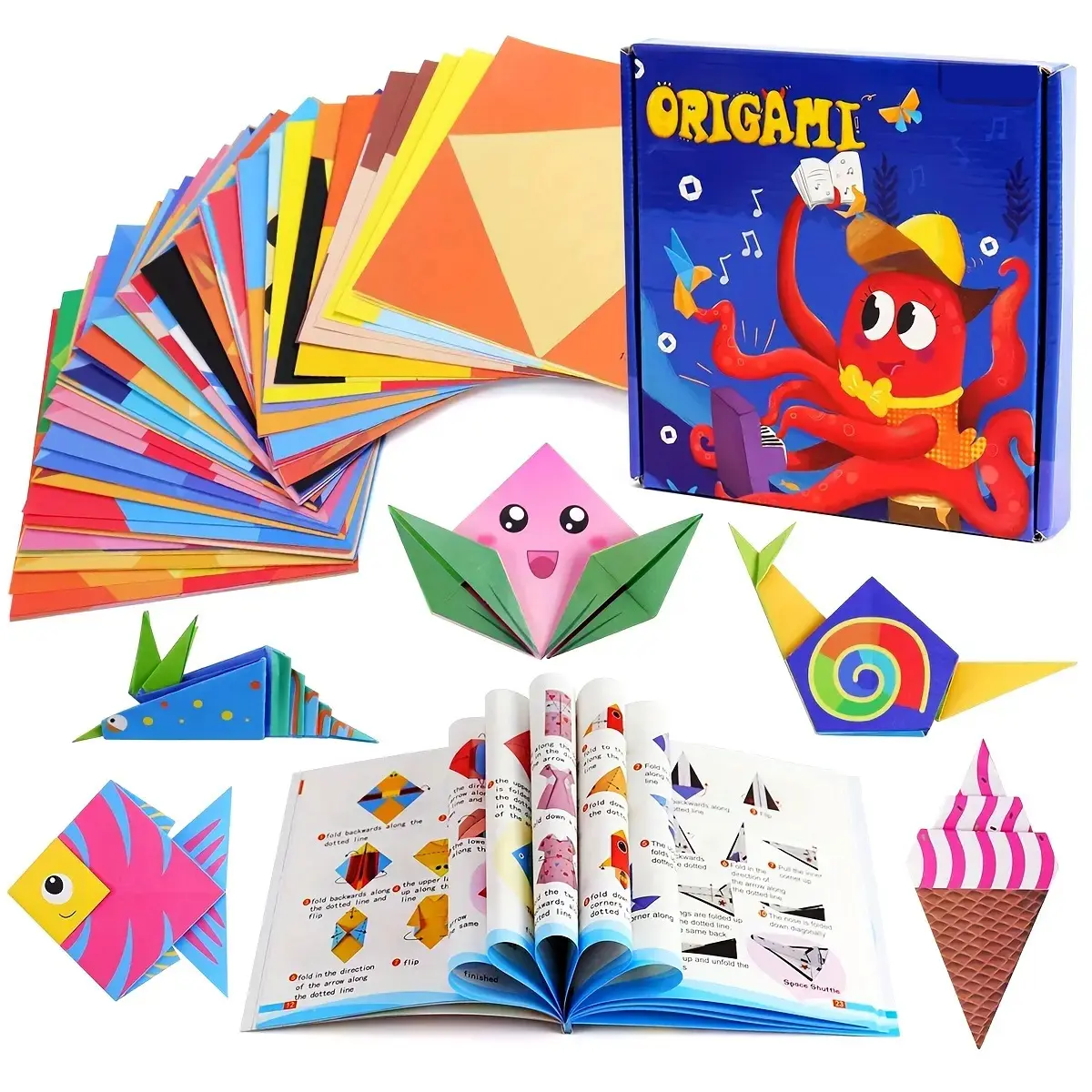 Colorful Origami Paper Kit, 108 Sheets Origami Paper with Instructions, Art Projects Kit, Colorful Paper Material, Diy Material, Diy Handmade Craft, Perfect for Birthday Gift