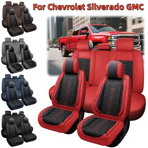 For Chevrolet Silverado GMC 1500 2500HD 3500HD Premium Napa PU Leather Full Set Car Seat Covers with Storage Bag, Front Rear Cushions Full Surround Design, Breathable Non-Slip Waterproof 4-Season Usable Protector for Vehicle Interior Decoration Accessory