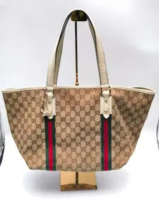 Pre-owned GUCCI Canvas Shoulder Bags Jolicoeur Large Khaki Monogram Striped Webbing Shoulder Bag