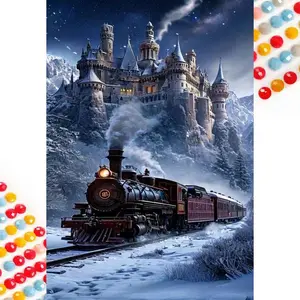 5D DIY Full Drill Round Diamond Painting - Diamond Art Kit Castle Train Mosaic, Canvas - DIY Decorative Painting, Home Wall Decor, Perfect for Halloween, Christmas, Independence Day, Birthday, and Anniversary Gifts.