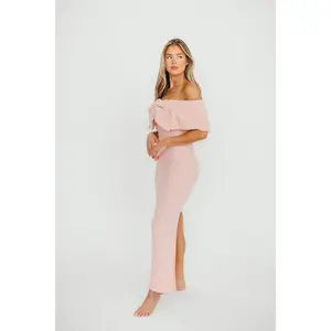 Aston Bow Front Maxi Sweater Dress in Pinkish Petal – Bump Friendly & Inclusive Sizing (XS-3XL)
