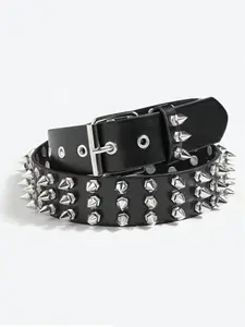 Men's Punk Style Rivet Decorated Heavy Metal Belt, Faux Leather with Square Buckle, Casual Fashion Accessory for Holidays Studded Waist Belt