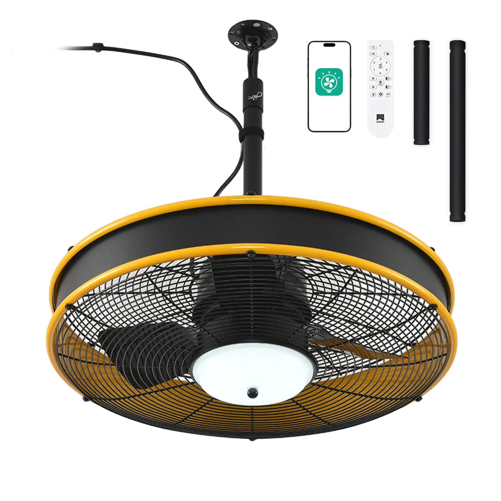 Orison 22'' Outdoor Ceiling Fans with Lights, Wet Rated Gazebo Fan with Remote, Plug in Hanging Fan for Patio Waterproof, App Controll,Yellow