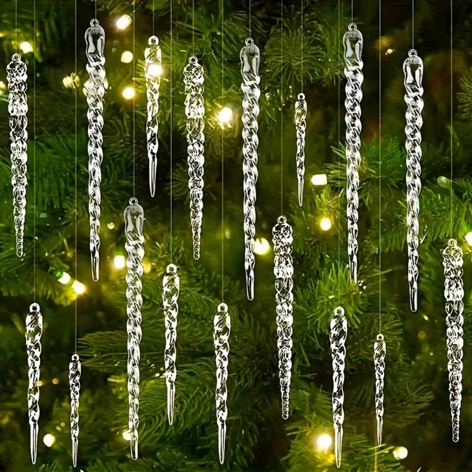 12/24pcs Crystal Clear Christmas Tree Ornaments - Home Decor Ornaments, Elegant Acrylic Hanging Decorations for Holiday & Winter Party Decor, Perfect for Festive Tree Display, Christmas Decorations