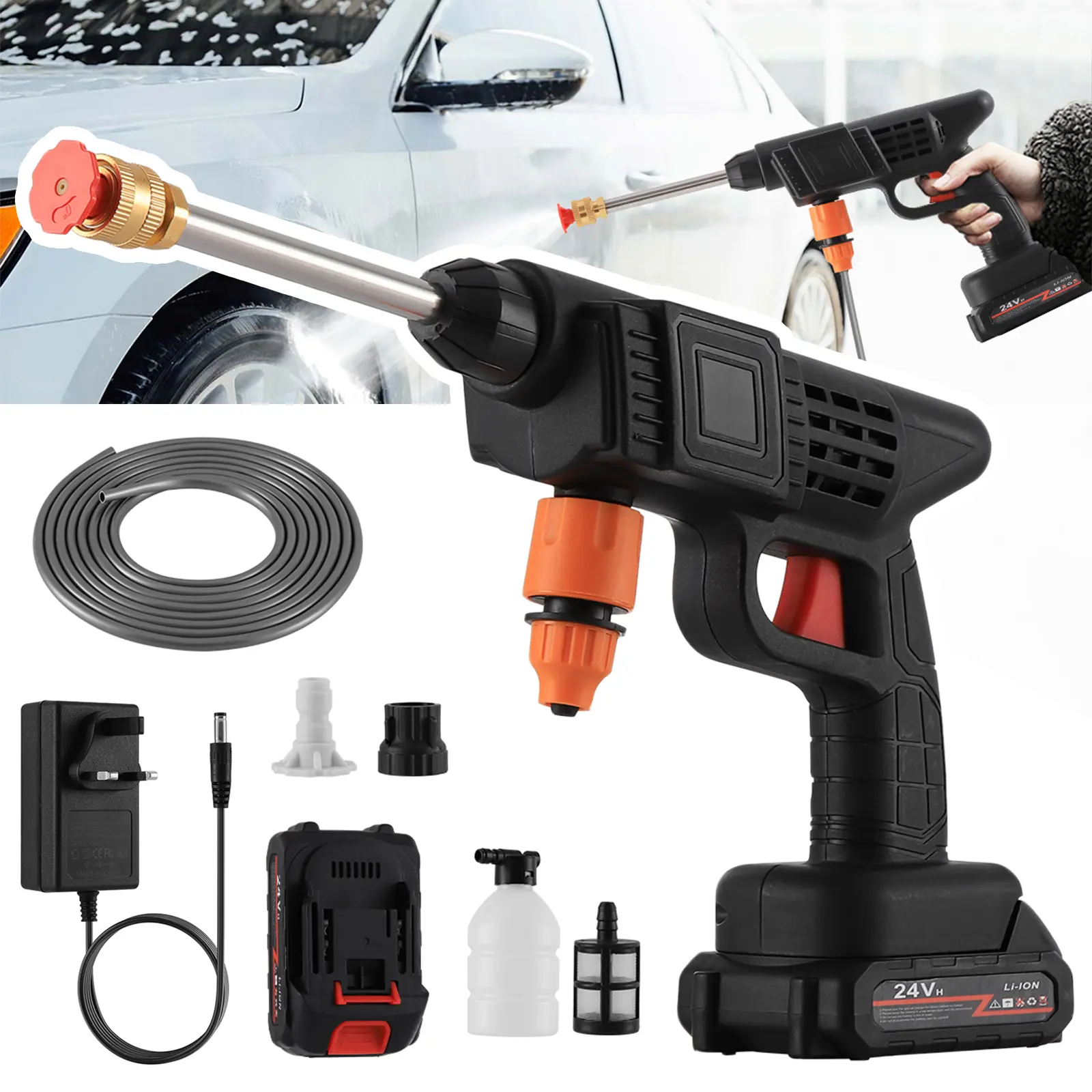 Portable Cordless Electric High Pressure Water Spray Gun, Car Washer & Multi-Purpose Cleaning Tool Kit