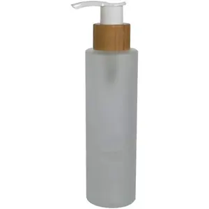 150ML/5oz Empty Refillable Frosted Glass Pump Bottles Container Holder Vials Pot Storage with  Screw Pump  for Bath Shower Shampoo Hair-Conditioner Cleanser Makeup Liquids (Clear)