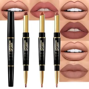 Antique Rose 3Pcs Chestnut Nude Brown Matte Lip Liner & Lipstick Combo Set - Waterproof, Long Lasting, Smudge Proof for Women Lipliner Makeup lip  combination lip  matte Eyeliner Cosmetic