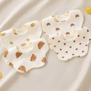 4pcs Baby Saliva Towels, Unisex Loose-Fitting Cotton Mesh Bibs, Rotatable Waterproof Cartoon Design, Reusable Both Sides, Newborn Bibs, Feeding Bibs, Toddler Bib