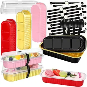 Mini Loaf Pans with Lids and Spoons (12 Pack, Mixed color, 6.8oz) Rectangular Aluminum Foil Baking Pans