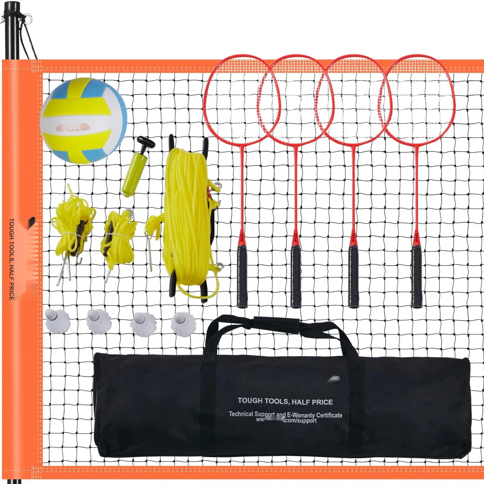 Volleyball And Badminton Set For Outdoor Use, Portable Net With Adjustable Height Steel Poles, Professional Combo Includes PVC Volleyball, Pump, Carrying Bag, And Easy Setup For Backyard, Beach, And Lawn