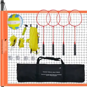 Volleyball And Badminton Set For Outdoor Use, Portable Net With Adjustable Height Steel Poles, Professional Combo Includes PVC Volleyball, Pump, Carrying Bag, And Easy Setup For Backyard, Beach, And Lawn